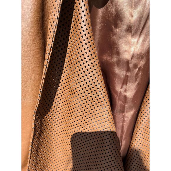 Pamela McCoy Women's XL Perforated Accent Drape Front Faux Leather Jacket - Picture 7 of 10